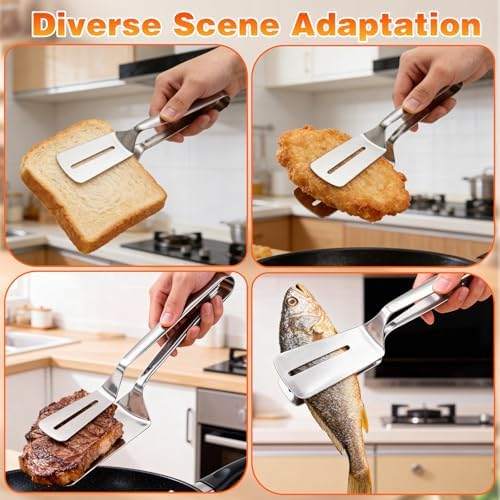 2Pcs Double-Sided Stainless Steel Grill Clamp Spatula, All-Purpose