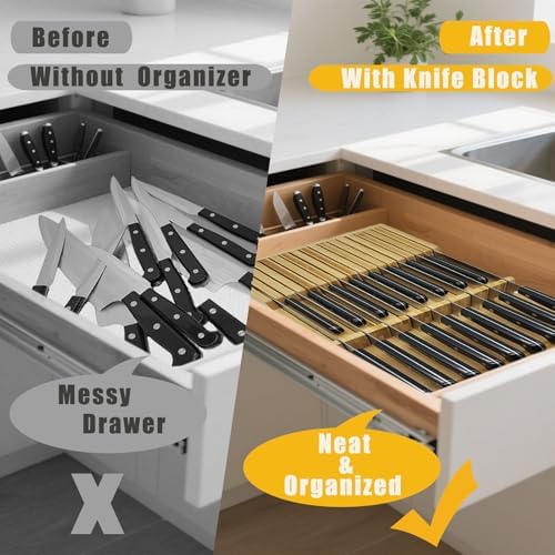 Bamboo In-Drawer Knife Block, 17 Slots