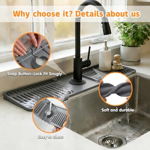 Silicone Faucet Mat for Kitchen Sink, 24" Splash Guard with 7° Slope