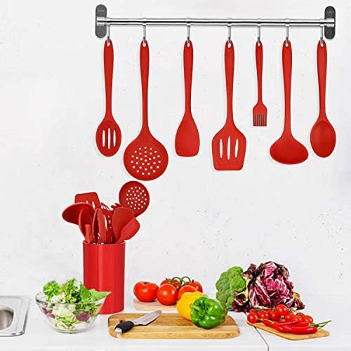 LIANYU 12-Piece Red Silicone Kitchen Utensils with Holder