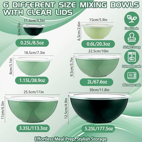 LemonRoad 6 Pcs Plastic Mixing Bowl Set with Lids Colorful Serving