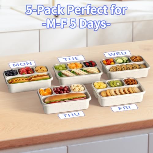 Bento Box 5-Pack, 4-Compartment Lunch Box for Women, Men & Kids
