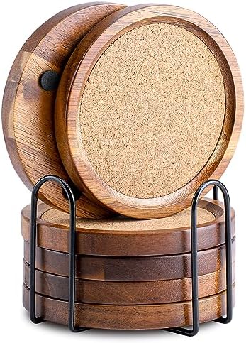 WLWNWFT Wood Cork Coasters for Drinks Absorbent with Holder, WLWNWFT