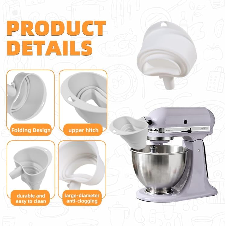 Flour Funnel for Kitchen Aid&Cream Scraper Set, Silicone Food-Grade