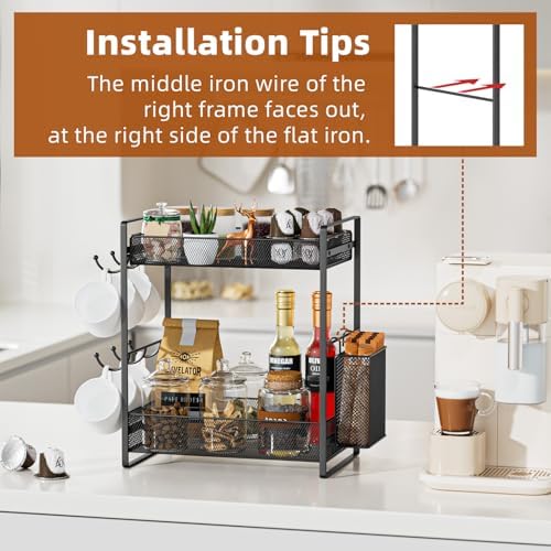 Metal 2 Tier Coffee Bar Station Countertop Organizer with Mug Holder