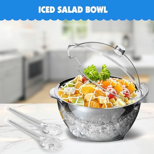 MEHOEIME Large Ice Chill Salad Bowl with Lid, Iced Serving Bowl with