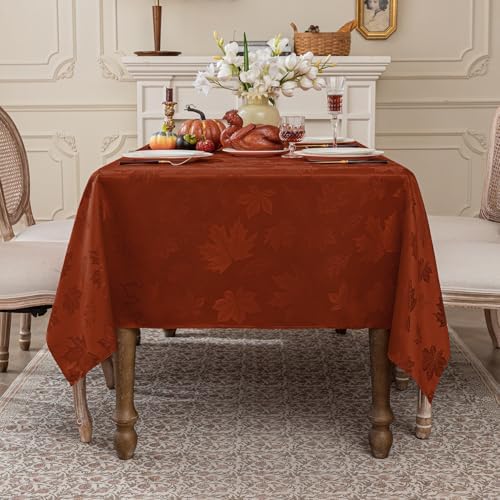 Softalker Fall Jacquard Rectangle Tablecloth, 60 x 120 Inch Rust