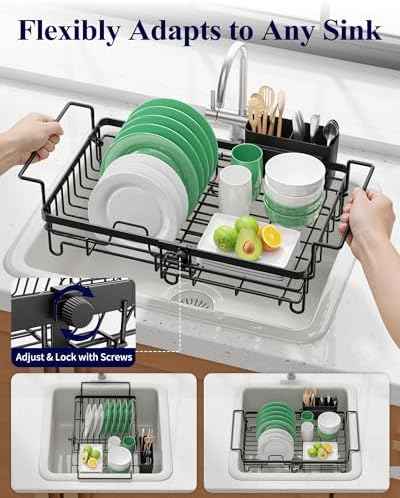 Kitsure Expandable in-Sink or Over-Sink Dish Drying Rack, Large, Black