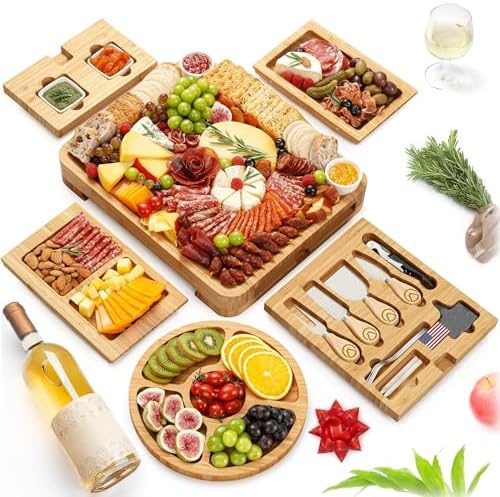 23 pc Charcuterie Board Gift Set, Bamboo, Large, 6 Trays, Knives
