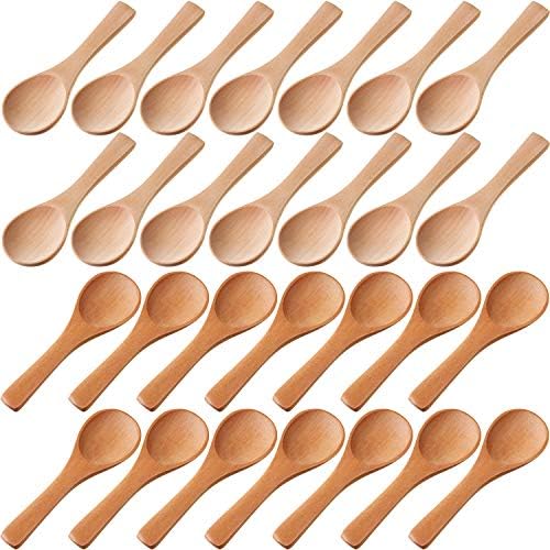 Boao 30 Pcs Mini Wooden Spoons, Small Wood Spoon for Jars, Several