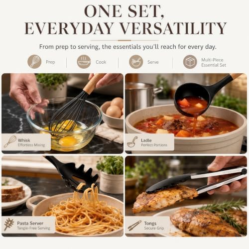 Silicone 10 Pcs Kitchen Cooking Utensils Set, Recycled Materials