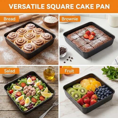 8" x 8" Baking Pan with lid, Stainless Steel Square Cake Pan 2 Pack