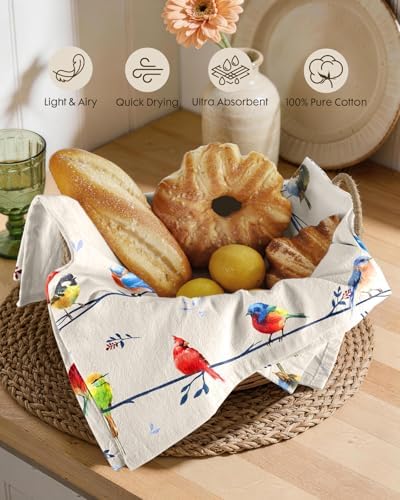 Miss Adola 150GSM Flour Sack Kitchen Towels Set of 2, Watercolor Bird