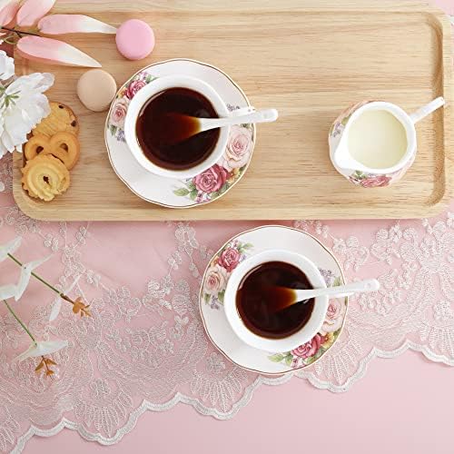 fanquare European Vintage Floral Porcelain Coffee Set, Pink Women Tea