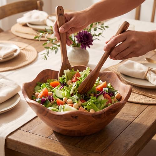 Melvvi Wooden Salad Bowl Set, Large 12 Inch Acacia Serving Bowl