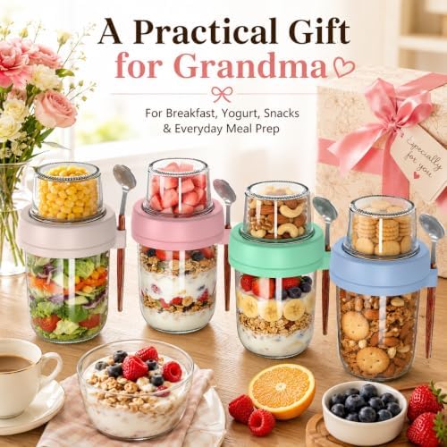 4 Pack 20 oz Glass Overnight Oats Containers with Lids