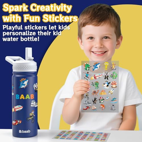 baab 18oz Kids Insulated Water Bottle 18/8 Stainless Steel Straw Cup