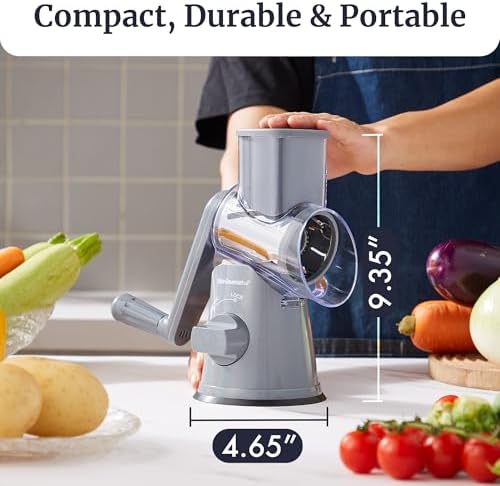 Elite Gourmet Rotary Cheese Grater, 3 Stainless Steel Blades