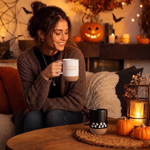Suclain 2 Pcs Halloween Pumpkin Ghost Coffee Mug Set
