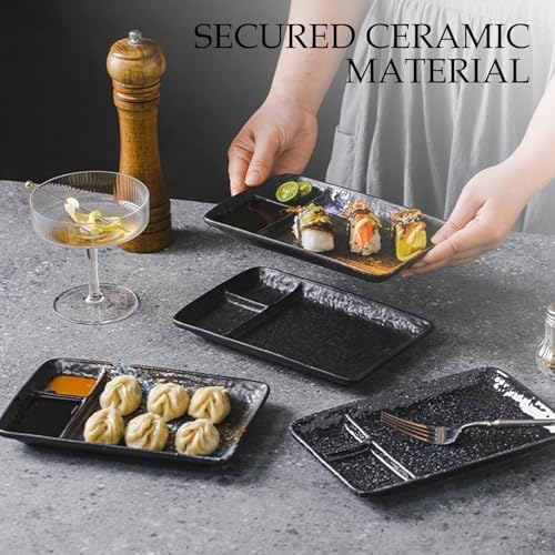 Creative Ceramic Divided Sushi Plates – 8" Snack and Dipping Dish Set