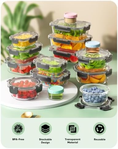 BiuLeon 40 PCS Glass Food Storage Containers with Lids