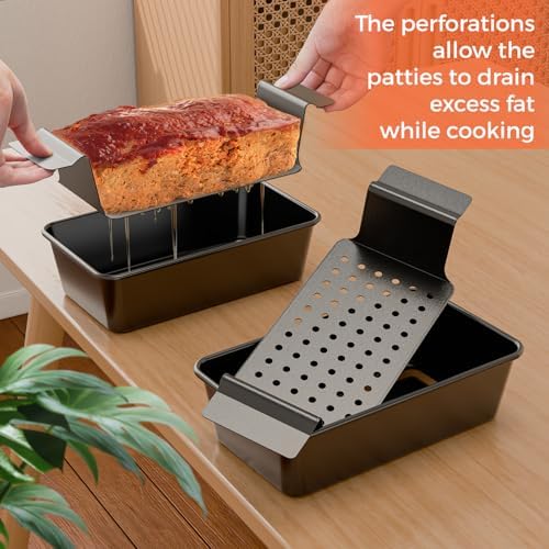 TLAZZ 2 Pack Meatloaf Pan with Drain Tray for Pound Cake Bacon