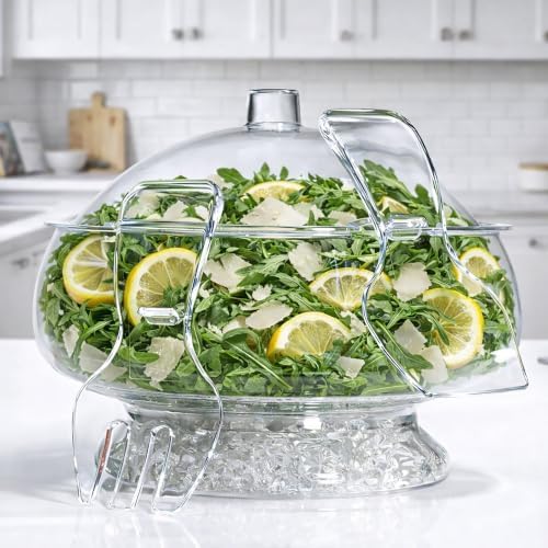 Outset Chilled Salad Bowl & Servers, Large 6 Quart Salad Serving Bowl