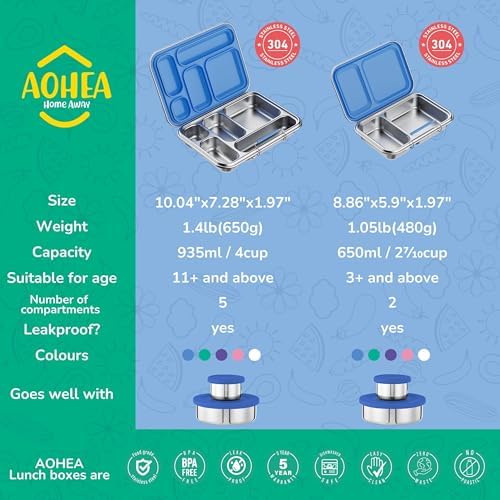 AOHEA Stainless Steel Bento Box Kids, Kids Metal Bento Lunch Box BPA