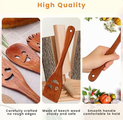 HANSGO 5PCS Wooden Cooking Spoons, Funny Wooden Utensil Set Wood