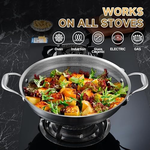 Hybird Nonstick Wok Pan with Steel Lid | 14.5-Inch | Rivented Handle