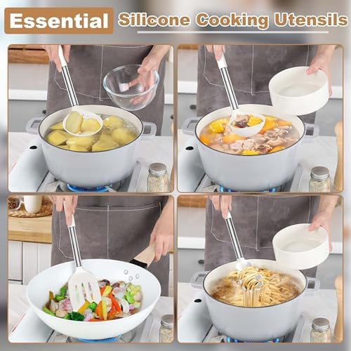 LIANYU Silicone Cooking Utensils Set of 6, White