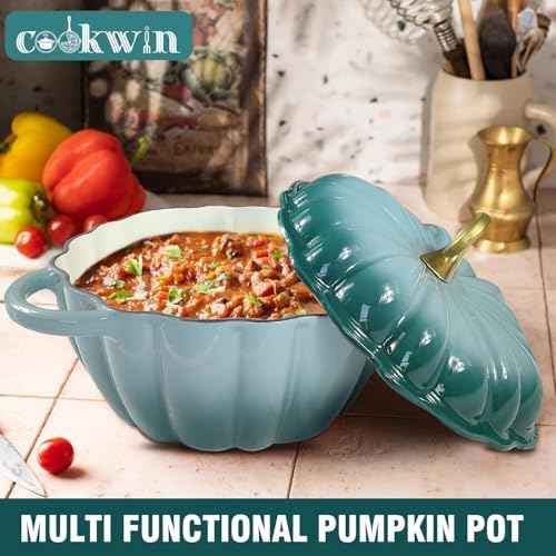 Pumpkin Enameled Cast Iron Dutch Oven with Lid, 4.5 QT Dual Handles