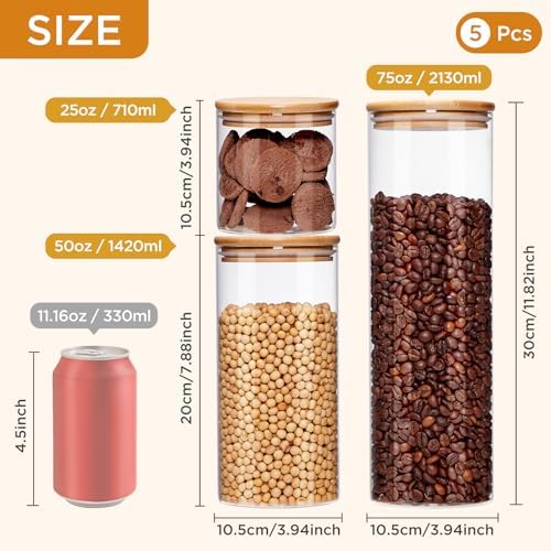 Glass Food Storage Jars with Lids[Set of 5], Perfect for Pasta