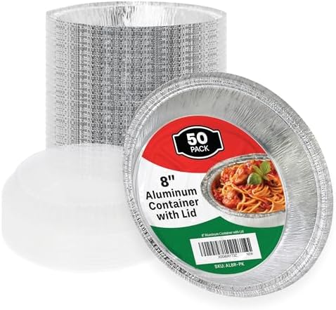 Klex 8" Round Aluminum Foil Pans with Clear Dome Lids for Cooking