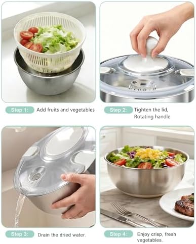 Large Salad Spinner with Storage Lid, 5.29QT Stainless Steel