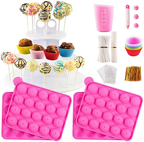 Cake Pop Maker Kit with 2 Silicone Mold Sets with 3 Tier Cake Stand