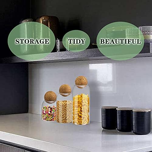 AEFPOYMXU 3 Pcs Glass Jars with Cork Ball Lid Set Kitchen Food