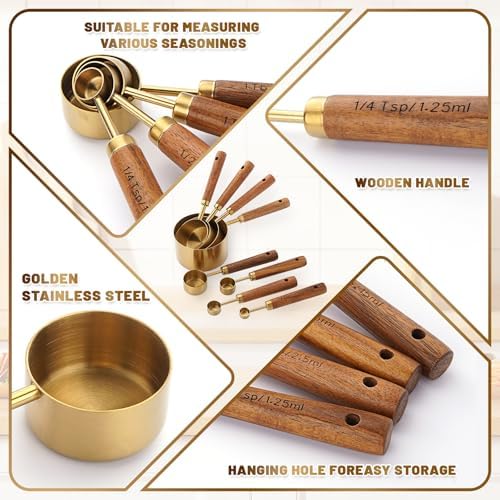 Stainless Steel Measuring Cups and Spoons Set with Wood Handle