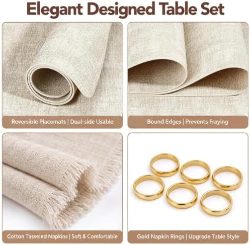 Placemats Set of 6 with Napkins and Rings - Washable Faux Leather
