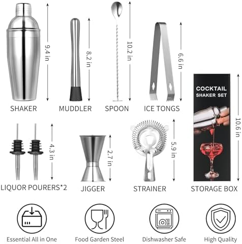 FrutPunch Cocktail Shaker Set, 8-piece Bar Set, Practical Bartender