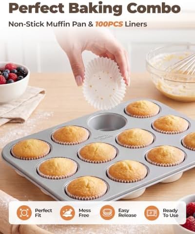 Bake Choice Muffin Pan for Baking, Standard Cupcake Pan, Cream Gray