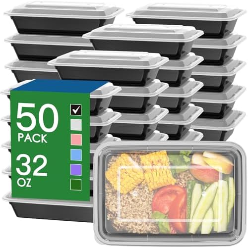 50 Pack (100-Piece) 32 oz Meal Prep Containers with Easy Open Lids