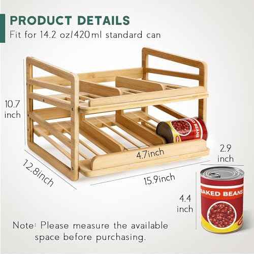 Yumkfoi Rolling Bamboo Can Organizer Rack, Stackable Can Storage