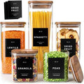 Glass Pantry Storage Jars Containers with Acacia Lids and Labels - Set