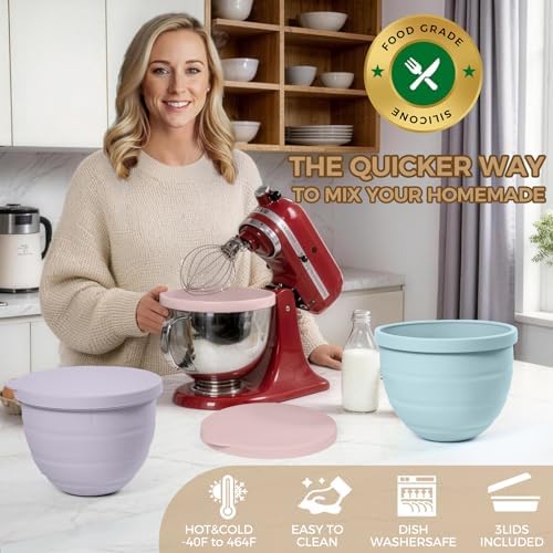 Forenee 3Pack Collapsible Silicone Bowl Liners for KitchenAid 4.5 Qt