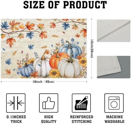 Kawani Fall Pumpkin Maple Leaf Placemats Set of 4 Vintage Autumn