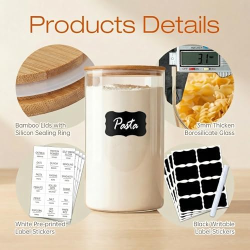 HomArtist Glass Jars with Bamboo Lids 28 floz [Set of 8], Glass