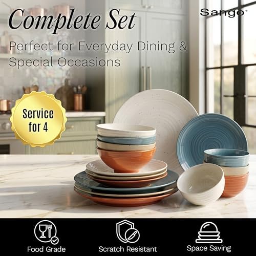 Sango Siterra Painter's Palette 16-Piece Stoneware Dinnerware Set
