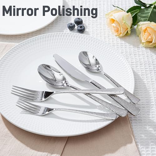 40 Pcs Silverware Set 18/10 Stainless Steel Hammered Flatware Set for 8