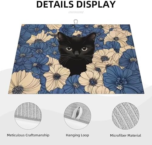 Black Cat Dish Drying Mat for Kitchen Counter Microfiber Super